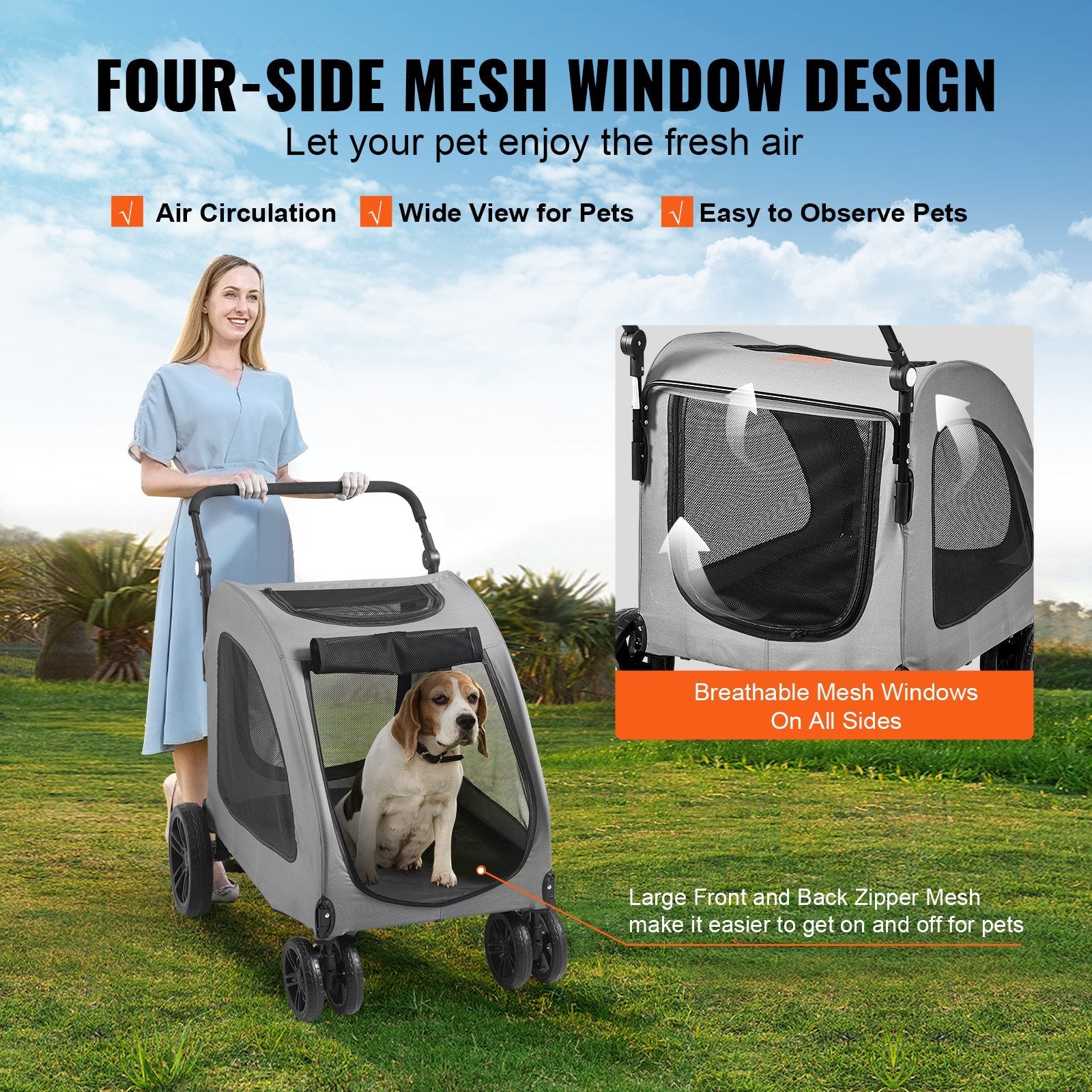VEVOR Pet Stroller, 4 Wheels Dog Stroller Doba